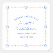 Hand getrokken zeeschelpen & bruiloft klokken Vrij Vierkante Sticker (Voorkant)