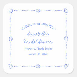 Hand getrokken zeeschelpen & bruiloft klokken Vrij Vierkante Sticker