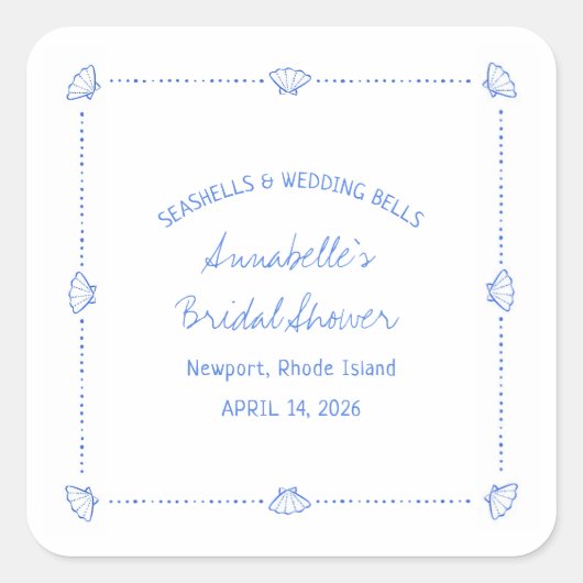 Hand getrokken zeeschelpen & bruiloft klokken Vrij Vierkante Sticker (Voorkant)