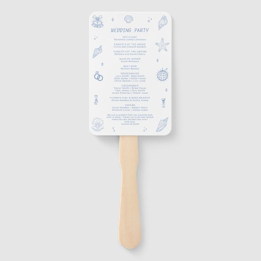 Hand getrokken zeeschelpen kust bruiloft programma handwaaier (Achterkant)