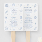 Hand getrokken zeeschelpen kust bruiloft programma handwaaier