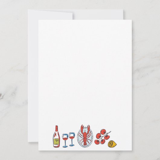 Hand getrokken zeevruchten kreeft strand thema bru save the date (Achterkant)