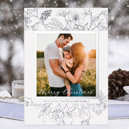 Hand getrokken Zilver & Wit Bloemen Kerstmis Folie Feestdagenkaart