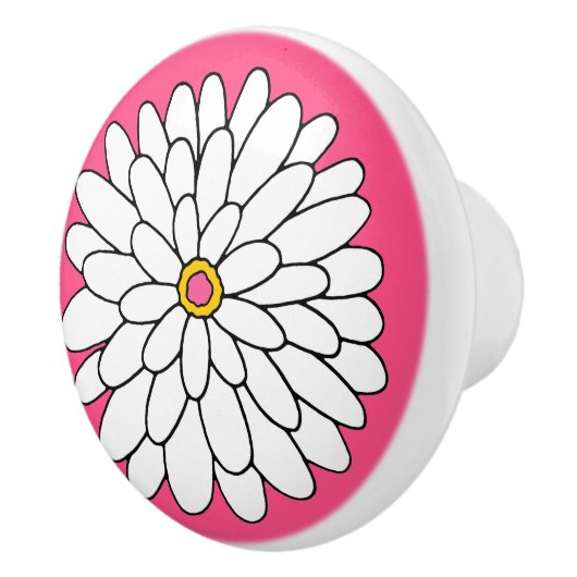 Hand getrokken Zinnia roze achtergrond Keramische Knop (Rechts)