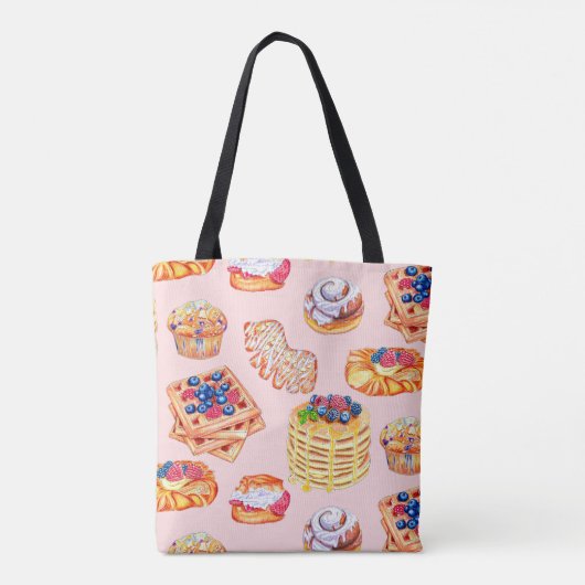 Hand getrokken Zoete bakkerij ontbijt traktaties r Tote Bag (Achterkant)