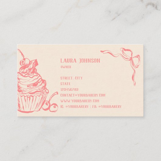 Hand getrokken zoete cupcake bakkerij banketbakker visitekaartje (Achterkant)