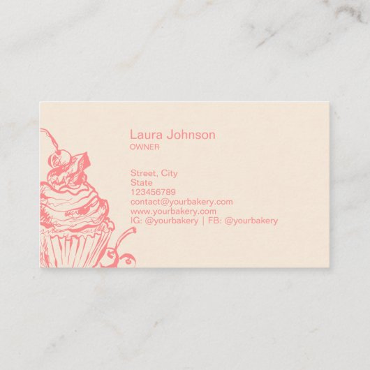 Hand getrokken zoete cupcake bakkerij banketbakker visitekaartje (Achterkant)