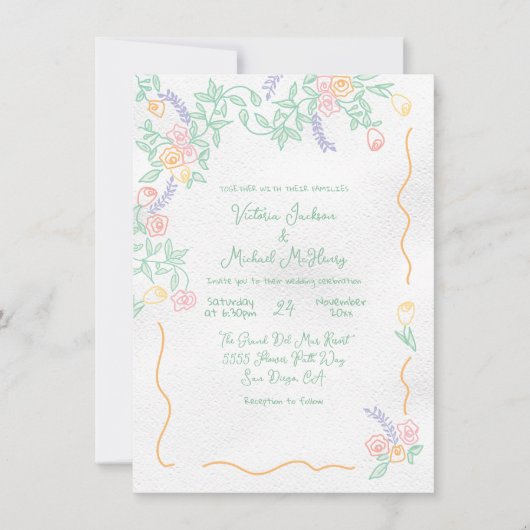 Hand getrokken zoete wilde bloem bruiloft kaart (Voorkant)