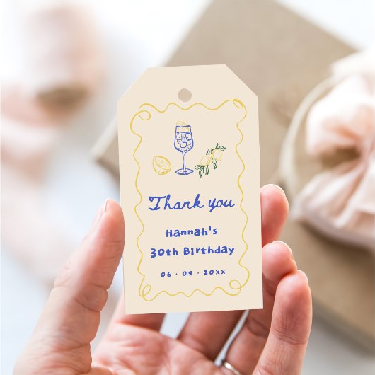 Hand getrokken zomer volwassen 30e verjaardag cadeaulabel