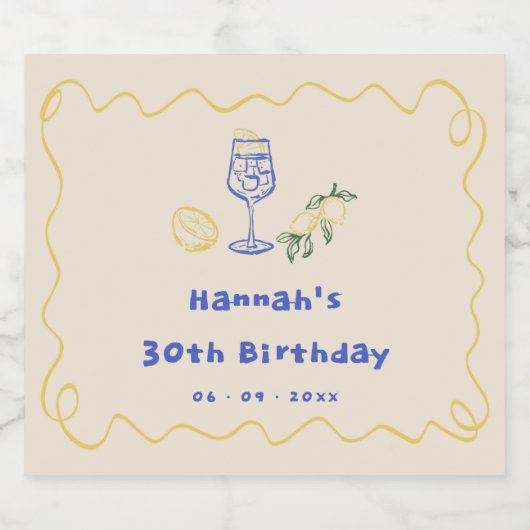 Hand getrokken zomer volwassen 30e verjaardag sparkling wijnetiket (Enkel label)