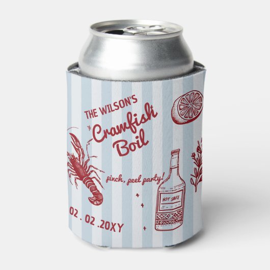 Hand getrokken zomer zeevruchten Crawfish Boil Par Blikjeskoeler (Blikje Voorkant)