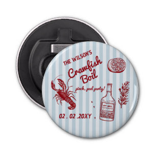 Hand getrokken zomer zeevruchten Crawfish Boil Par Button Flesopener