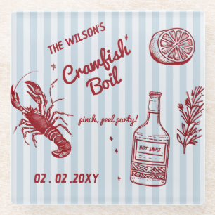 Hand getrokken zomer zeevruchten Crawfish Boil Par Glazen Onderzetter