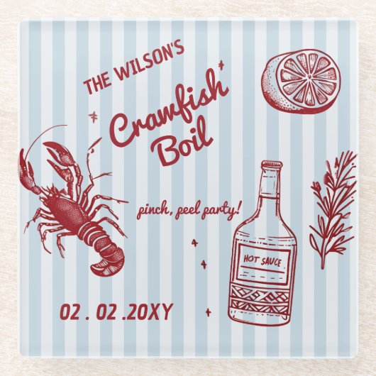 Hand getrokken zomer zeevruchten Crawfish Boil Par Glazen Onderzetter (Voorkant)