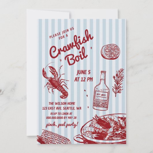 Hand getrokken zomer zeevruchten Crawfish Boil Par Kaart (Voorkant)