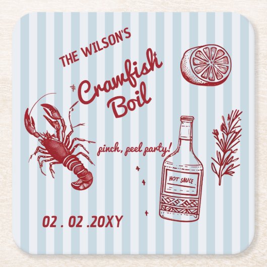 Hand getrokken zomer zeevruchten Crawfish Boil Par Kartonnen Onderzetters (Voorkant)