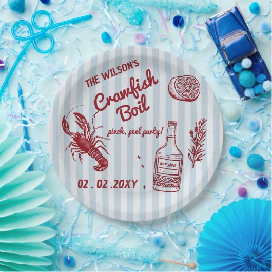 Hand getrokken zomer zeevruchten Crawfish Boil Par Papieren Bordje (Feest)