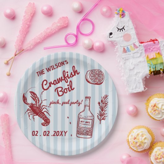 Hand getrokken zomer zeevruchten Crawfish Boil Par Papieren Bordje (Feest)
