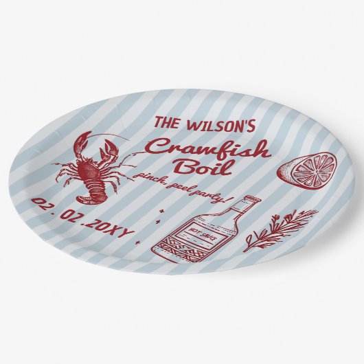 Hand getrokken zomer zeevruchten Crawfish Boil Par Papieren Bordje (Gekanteld)