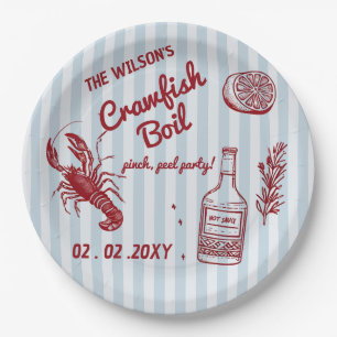Hand getrokken zomer zeevruchten Crawfish Boil Par Papieren Bordje