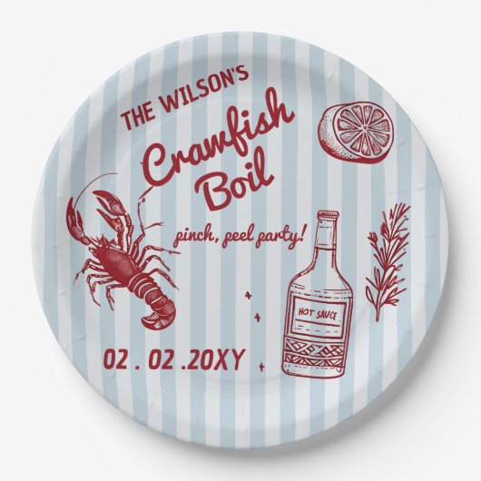 Hand getrokken zomer zeevruchten Crawfish Boil Par Papieren Bordje (Voorkant)