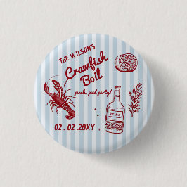 Hand getrokken zomer zeevruchten Crawfish Boil Par Ronde Button 3,2 Cm