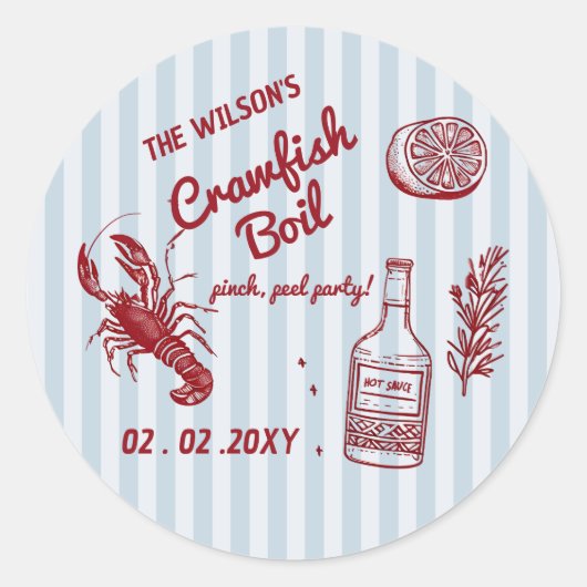 Hand getrokken zomer zeevruchten Crawfish Boil Par Ronde Sticker (Voorkant)