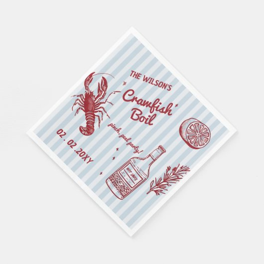 Hand getrokken zomer zeevruchten Crawfish Boil Par Servet (Hoek)