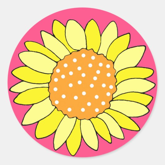 Hand getrokken zonnebloem roze achtergrond ronde sticker (Voorkant)