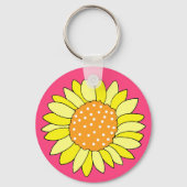 Hand getrokken zonnebloem roze achtergrond sleutelhanger (Voorkant)