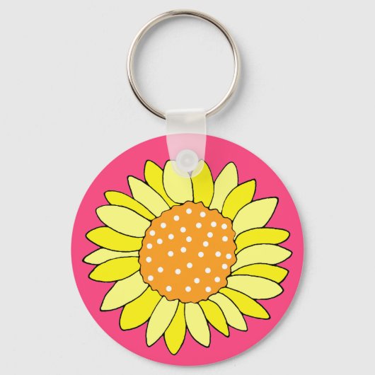 Hand getrokken zonnebloem roze achtergrond sleutelhanger (Achterkant)