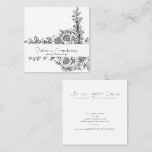 Hand getrokken zonnebloem Visitekaartje (Voorkant / Achterkant)