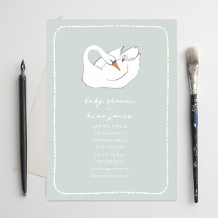 Hand getrokken Zwaan Mama & Baby shower Green Girl Kaart
