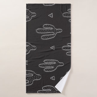 Hand getrokken zwart cactus patroon badhanddoek
