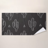 Hand getrokken zwart cactus patroon badhanddoek (Badhanddoek)