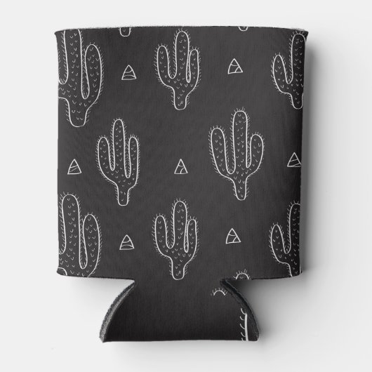 Hand getrokken zwart cactus patroon blikjeskoeler (Voorkant)