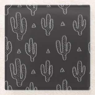 Hand getrokken zwart cactus patroon glazen onderzetter
