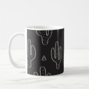 Hand getrokken zwart cactus patroon koffiemok