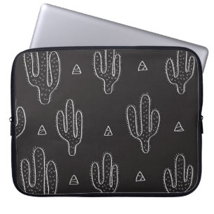 Hand getrokken zwart cactus patroon laptop sleeve