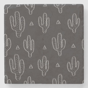 Hand getrokken zwart cactus patroon stenen onderzetter