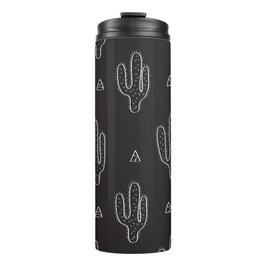 Hand getrokken zwart cactus patroon thermosbeker (Voorkant)