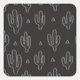 Hand getrokken zwart cactus patroon vierkante sticker