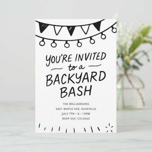 Hand getrokken zwart en wit achtertuin partij kaart (Staand voorkant)