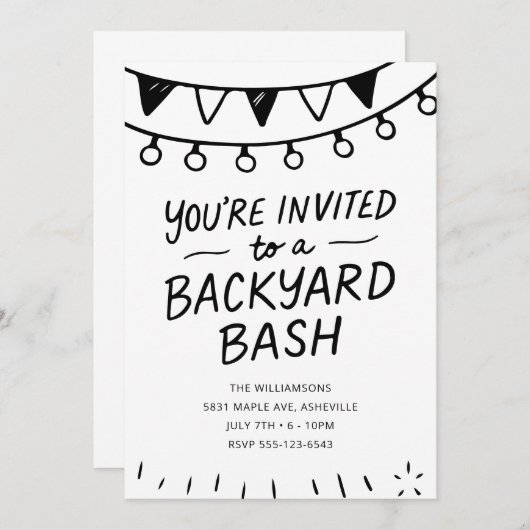 Hand getrokken zwart en wit achtertuin partij kaart (Voorkant / Achterkant)