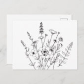 Hand getrokken zwart-wit delicate bloem briefkaart (Voorkant / Achterkant)