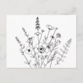 Hand getrokken zwart-wit delicate bloem briefkaart (Voorkant)