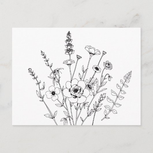 Hand getrokken zwart-wit delicate bloem briefkaart (Voorkant)