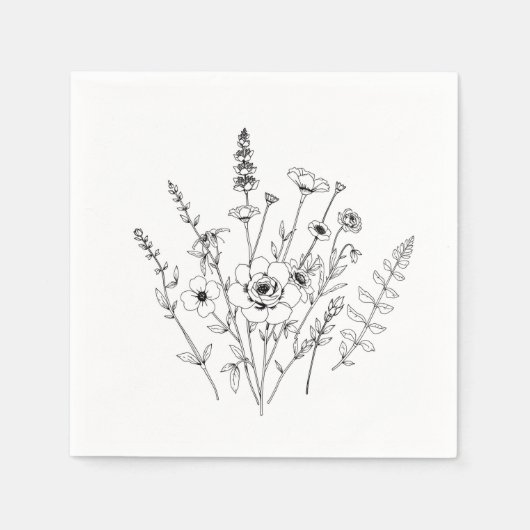 Hand getrokken zwart-wit delicate bloem servet (Voorkant)