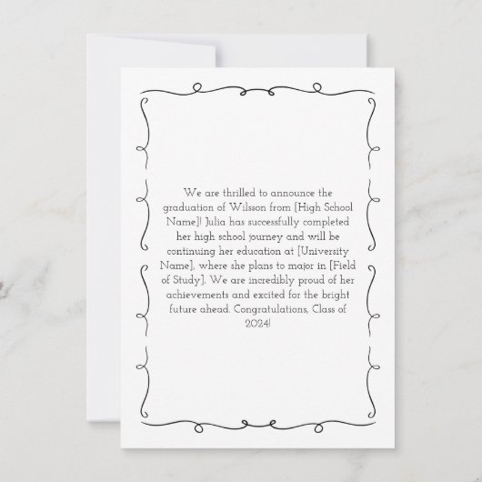 Hand getrokken Zwart & Wit Foto 2024 Afstuderen Aankondiging (Achterkant)