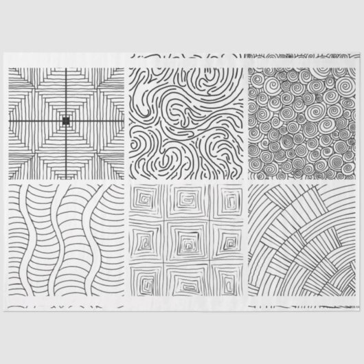 Hand getrokken Zwart Wit Patronen voor Kunst & Amb Tissuepapier (Voorkant)